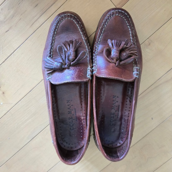 VTG Cole Haan Country Mens Brown Leather Tassel Loafers Handsewn Moc Toe Shoes main image 8